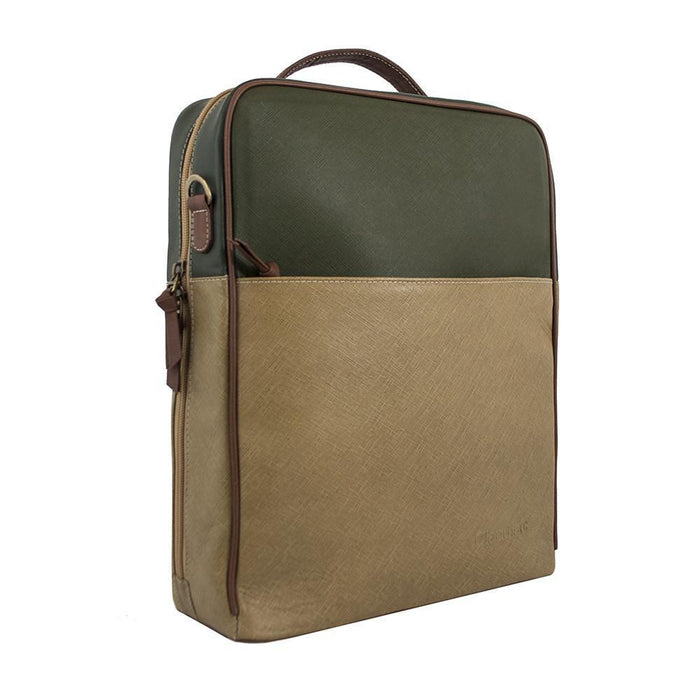 iWebCart - Augusta Leather Backpack-Tan/Olive Green
