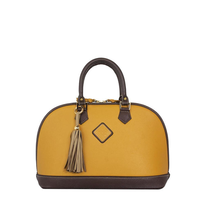 iWebCart - Antonia Leather Handbag- Goldenrod/Chocolate