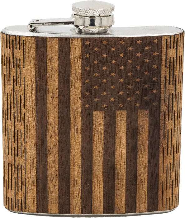 WUDN - 6 oz Wooden American Flag Hip Flask