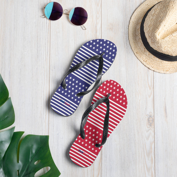 iWebCart - Red & Blue With White Stars & Stripes Patriotic Flip-Flops