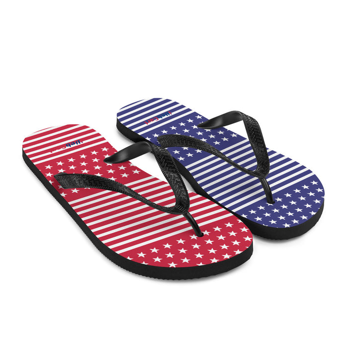 iWebCart - Red & Blue With White Stars & Stripes Patriotic Flip-Flops
