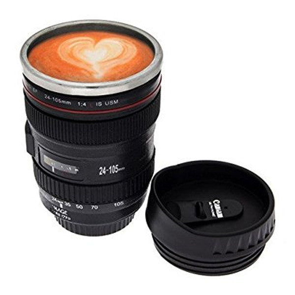 iWebCart - SLR Camera Lens Stainless Steel Travel Coffee Mug with Leak-Proof Lid