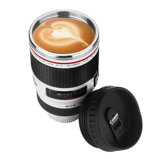 iWebCart - SLR Camera Lens Stainless Steel Travel Coffee Mug with Leak-Proof Lid